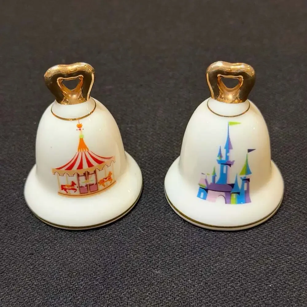 Disneyland Bell Salt & Pepper Shakers Carousel and Castle Vintage Japan